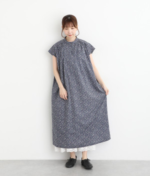 コットン鳥と実プリントワンピース(ネイビー-ONESIZE)