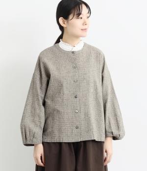 コットンリネン刷毛目チェックジャケット(ベージュ-F)