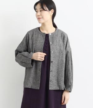 コットンリネン刷毛目チェックジャケット(ブラック-F)