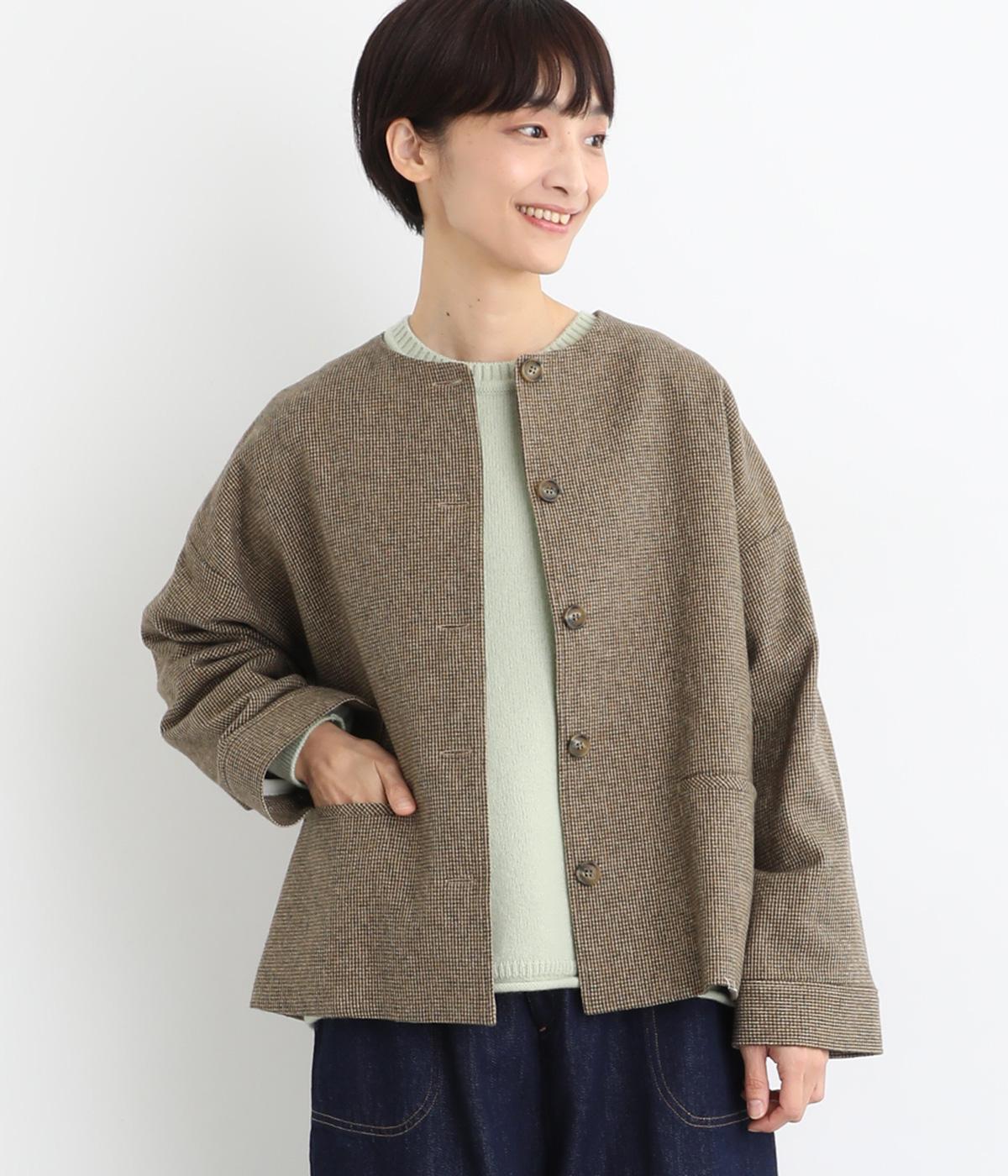 コットンツｲ―ドノーカラージャケット(ベージュ-F)