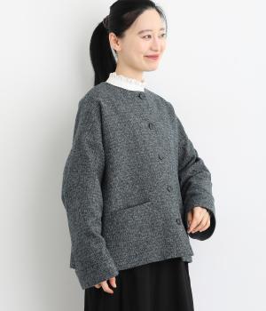 コットンツｲ―ドノーカラージャケット(ブラック-F)