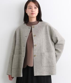 ウールリネンノーカラージャケット(ライトグレー-F)