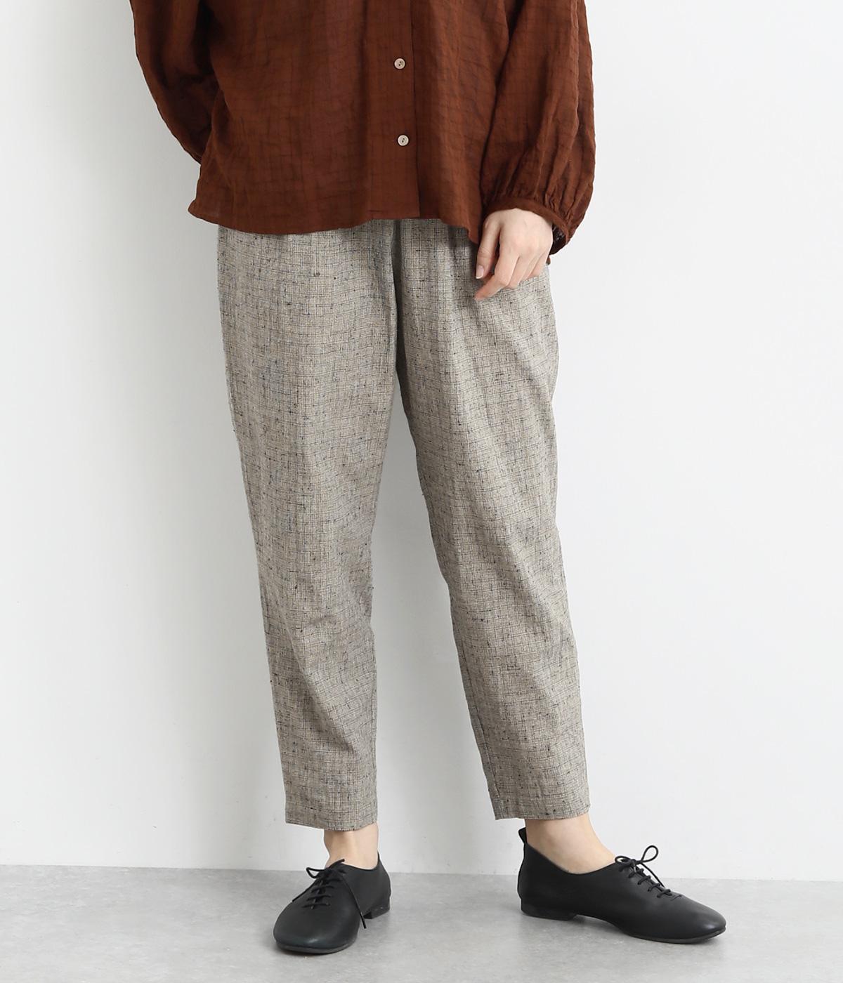 コットンリネン刷毛目チェックパンツ(ベージュ-F)