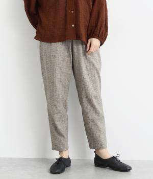 コットンリネン刷毛目チェックパンツ(ベージュ-F)