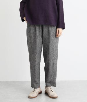 コットンリネン刷毛目チェックパンツ(ブラック-F)