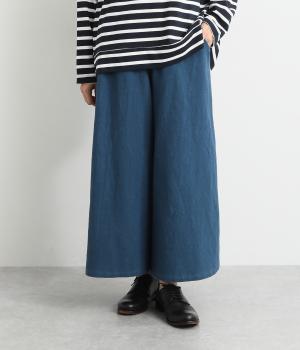 コットンガーゼオリーブオイル仕上げワイドパンツ(ネイビー-F)