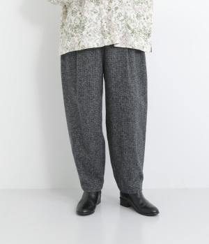 コットンツｲード3つ杢テーパードパンツ(ブラック-F)