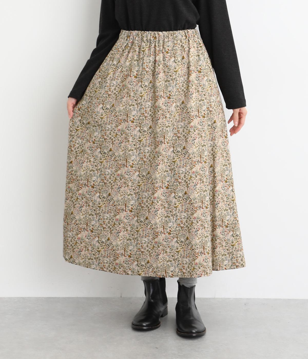 コットンコーデュロイforest柄Aラインスカート(ベージュ-F)