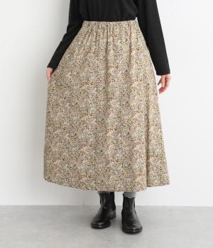 コットンコーデュロイforest柄Aラインスカート(ベージュ-F)