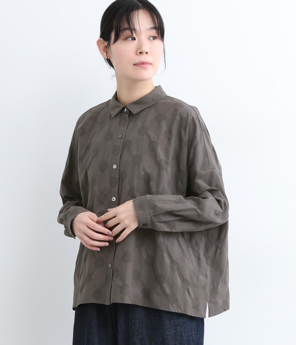 コットンリネンドットジャカードちび襟ブラウス(チャコールグレー-ONESIZE)