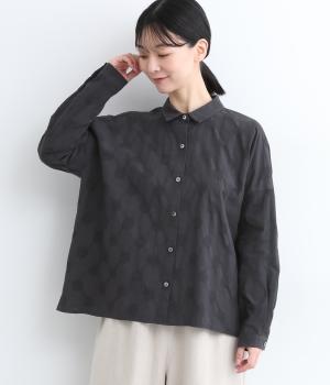 コットンリネンドットジャカードちび襟ブラウス(ブラック-ONESIZE)