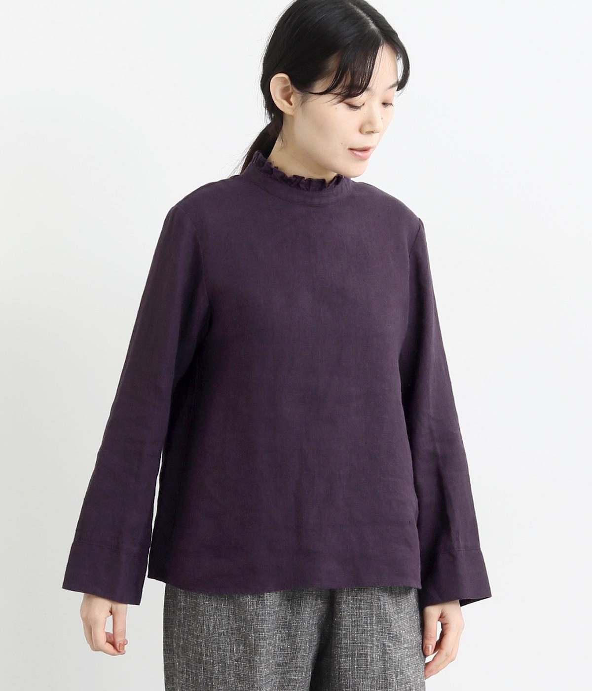 リトアニアリネン後ろあきフリルブラウス(パープル-F)