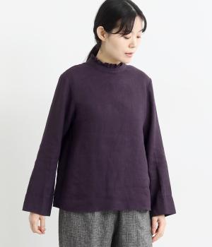 リトアニアリネン後ろあきフリルブラウス(パープル-F)