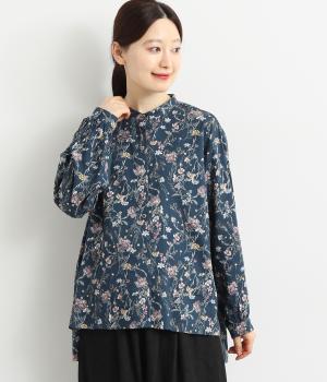 コットンレーヨンウールボタニカルブラウス(ネイビー-F)