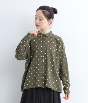 コットンリネンドット刺繍ちび襟ブラウス