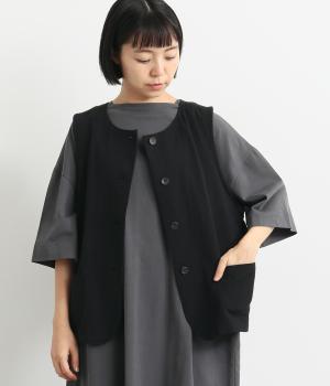 コットン二重織ツイルベスト(ブラック-F)