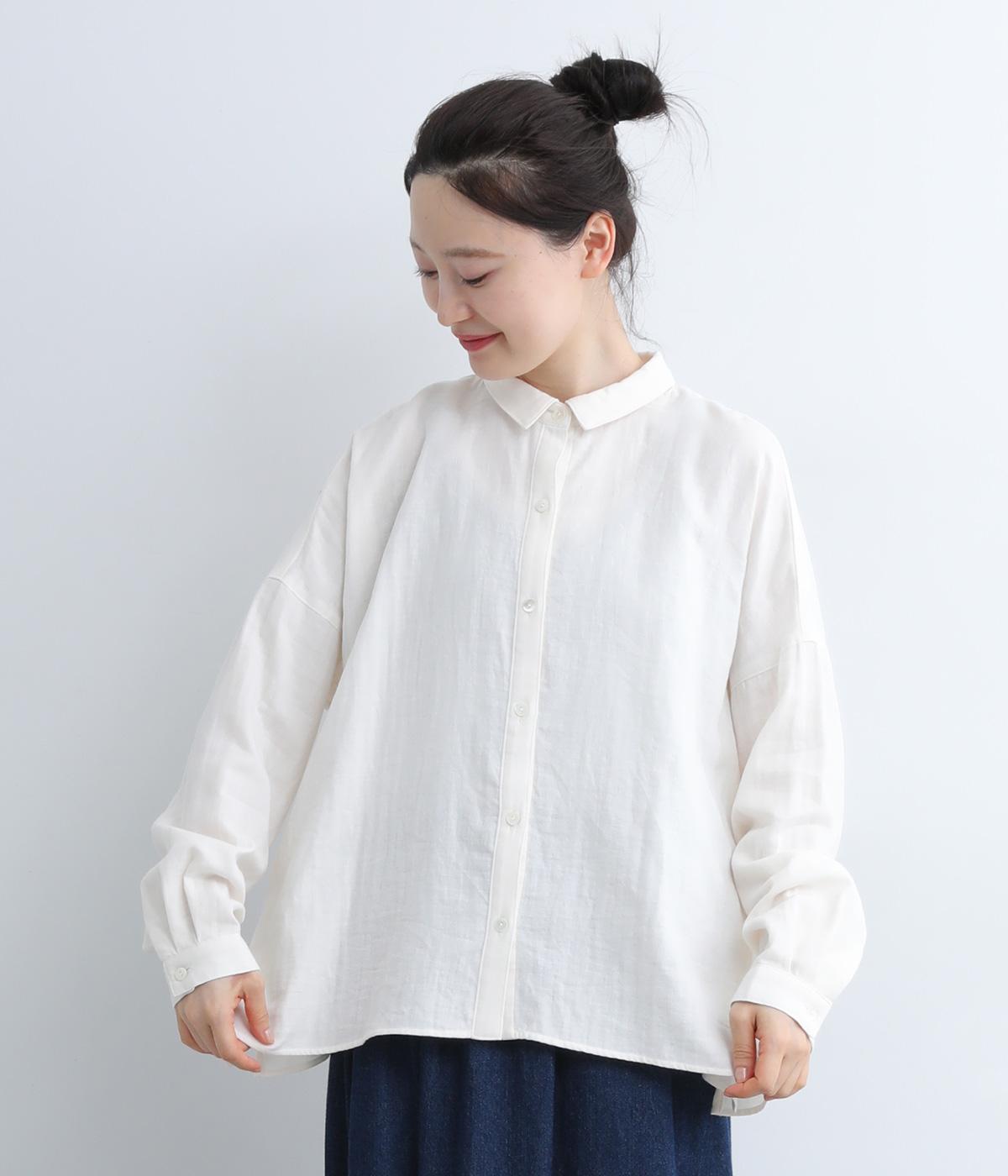 コットンガーゼオリーブオイル仕上げちび襟ブラウス(オフホワイト-F)