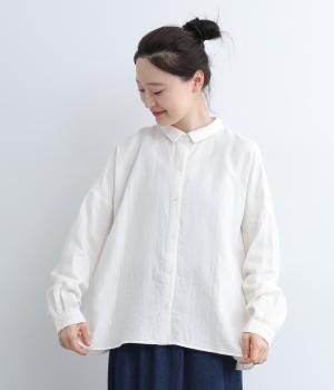 コットンガーゼオリーブオイル仕上げちび襟ブラウス(オフホワイト-F)