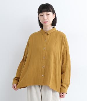 コットンガーゼオリーブオイル仕上げちび襟ブラウス(マスタード-F)