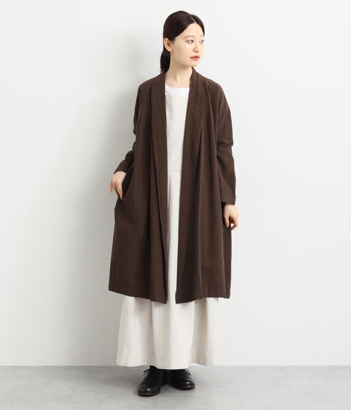 コットンリネンキャンバスロングガウン(ブラウン-F)