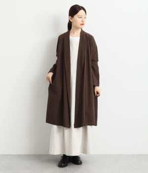 コットンリネンキャンバスロングガウン(ブラウン-F)