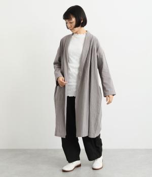 コットンリネンキャンバスロングガウン(グレー-F)