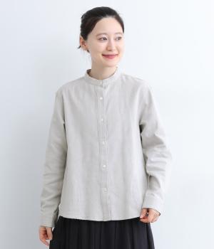 今治ヘリンボーンスタンドカラーシャツブラウス