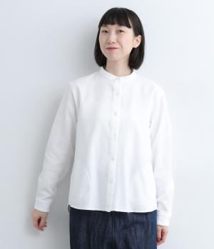 今治ヘリンボーンスタンドカラーシャツブラウス(オフホワイト-F)