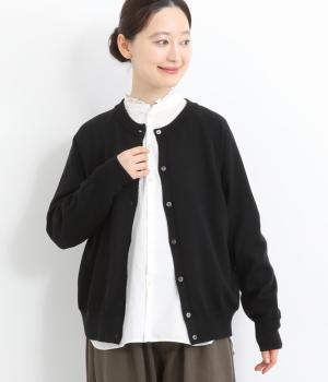 防縮ウールクルーネックカーディガン(ブラック-F)