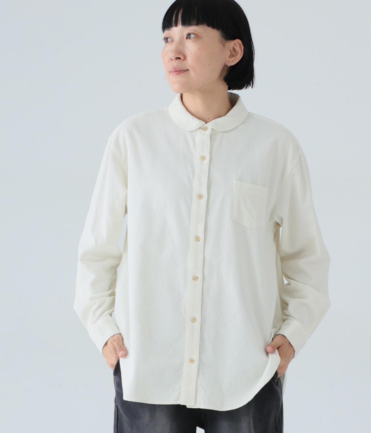 コットン荒炊きコーデュロイラウンドカラーシャツ(アイボリー-F)