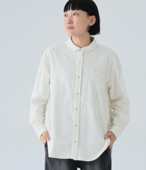 コットン荒炊きコーデュロイラウンドカラーシャツ(アイボリー-F)