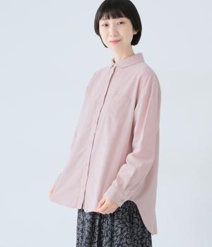 コットン荒炊きコーデュロイラウンドカラーシャツ(ピンク-F)