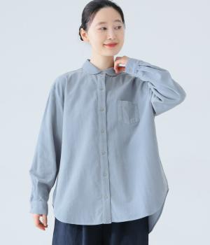 コットン荒炊きコーデュロイラウンドカラーシャツ(サックス-F)