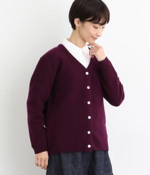 タスマニアラムウール鹿の子編みVネックカーディガン(ワイン-F)