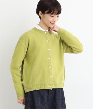 ファインメリノウール鹿の子編み丸首カーディガン(ライトグリーン-F)