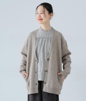 ウールPOSHポケット付きカーディガン(ベージュ-F)