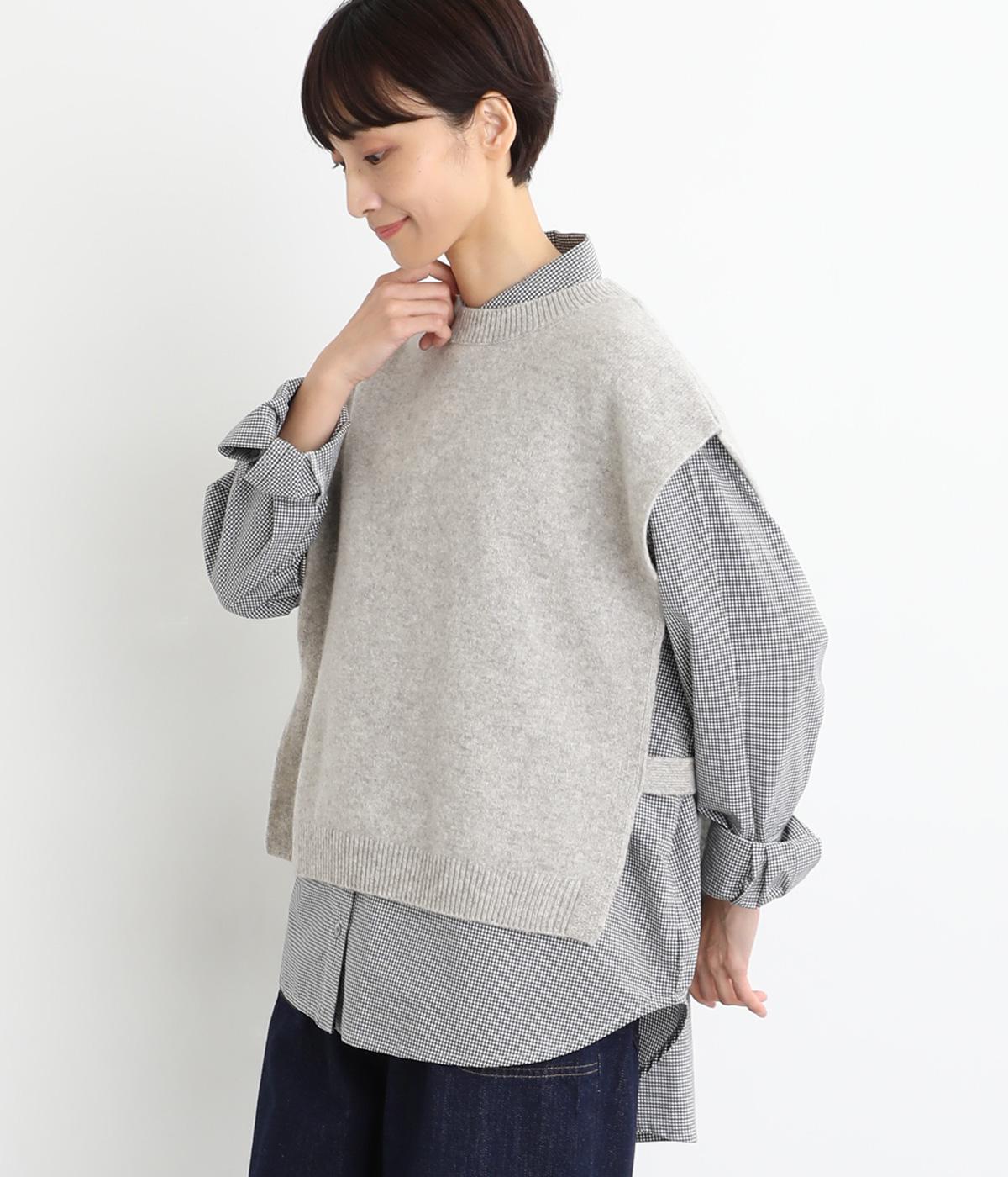 オーガニックウールスリットベスト(ライトグレー-F)