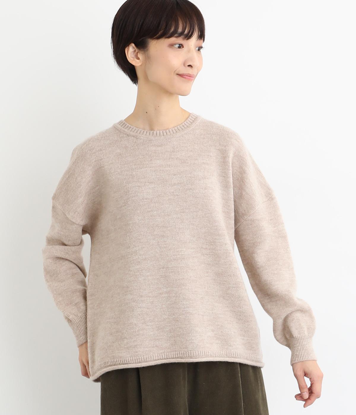 アルパカウール丸首プルオーバー(ベージュ-F)