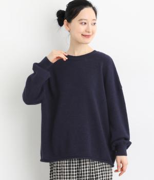 アルパカウール丸首プルオーバー(ネイビー-F)