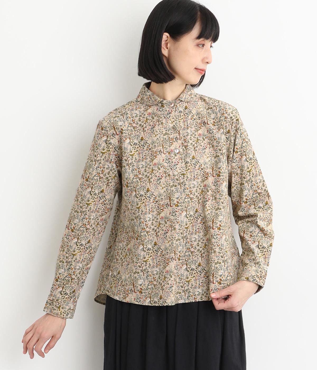 コットンコーデュロイforest柄プルオーバーシャツ(ベージュ-F)