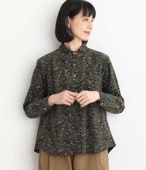 コットンコーデュロイforest柄プルオーバーシャツ(ブラック-F)