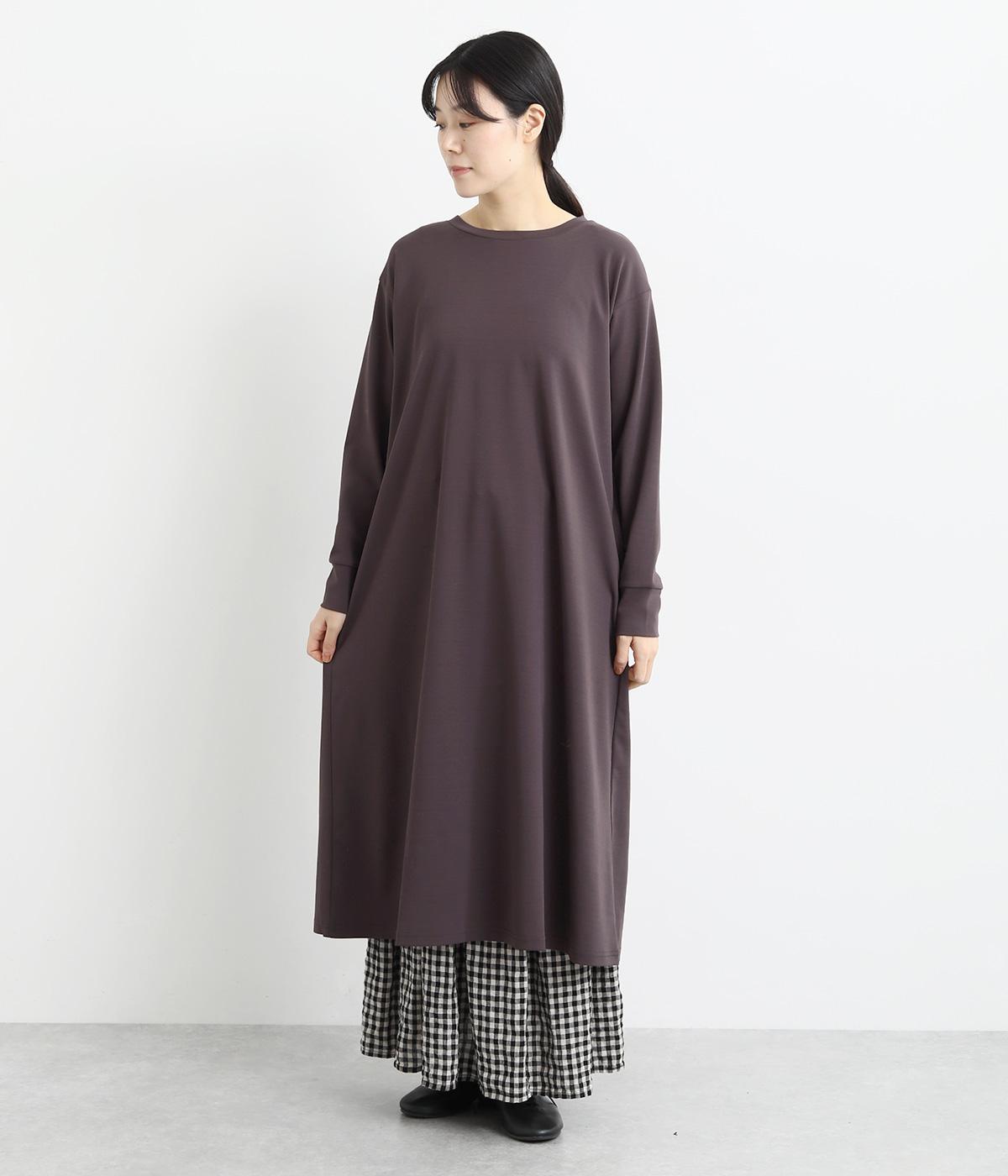 コットン強撚長袖ワンピース(パープル-F)