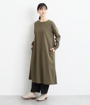 コットン強撚長袖ワンピース(カーキ-F)