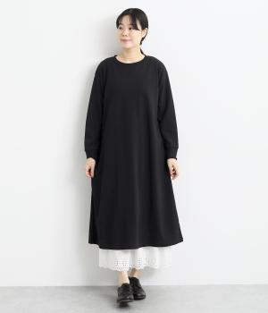 コットン強撚長袖ワンピース(ブラック-F)