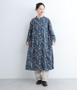 コットンレーヨンウールボタニカルワンピース(ネイビー-F)