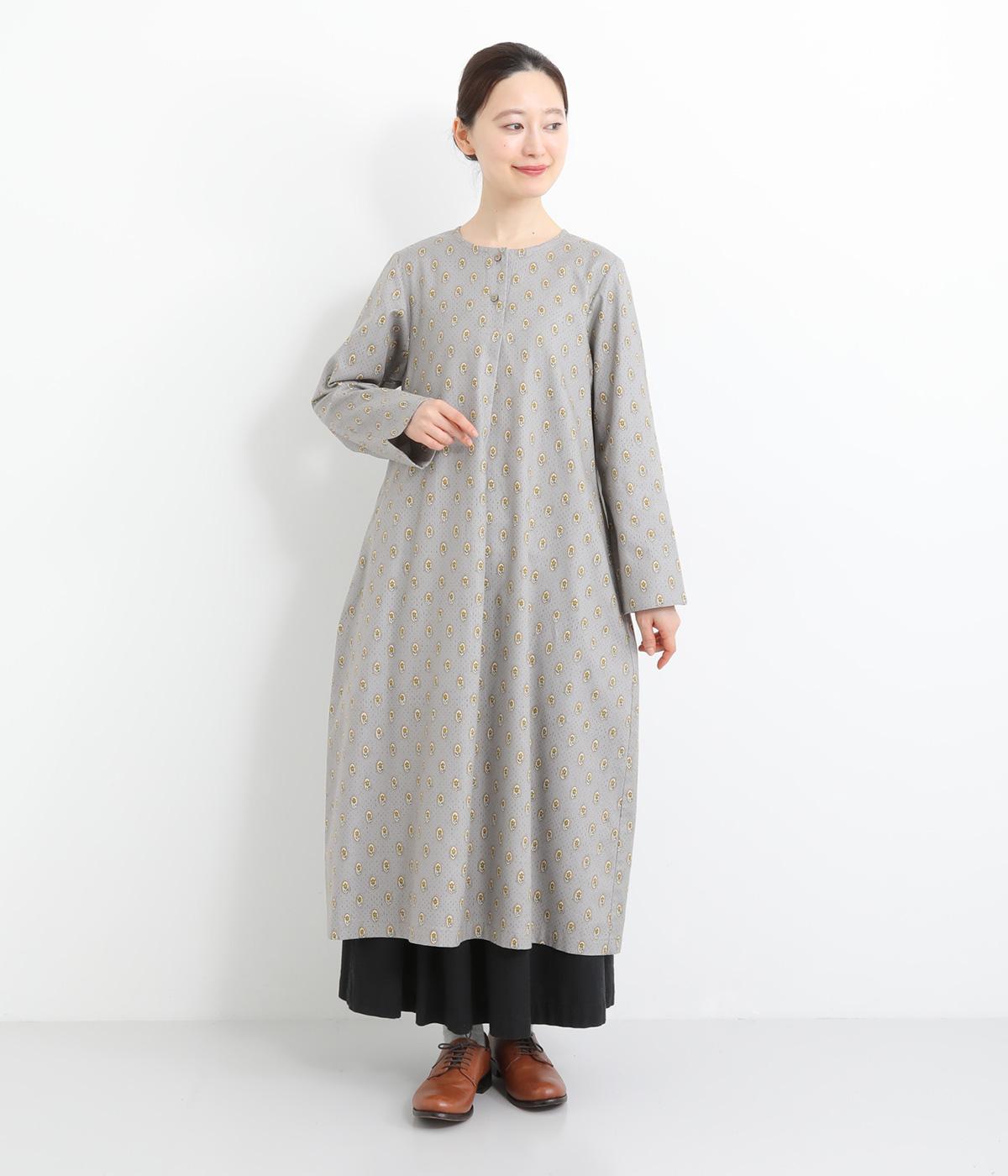コットンビエラ花小紋ワンピース(グレー-F)