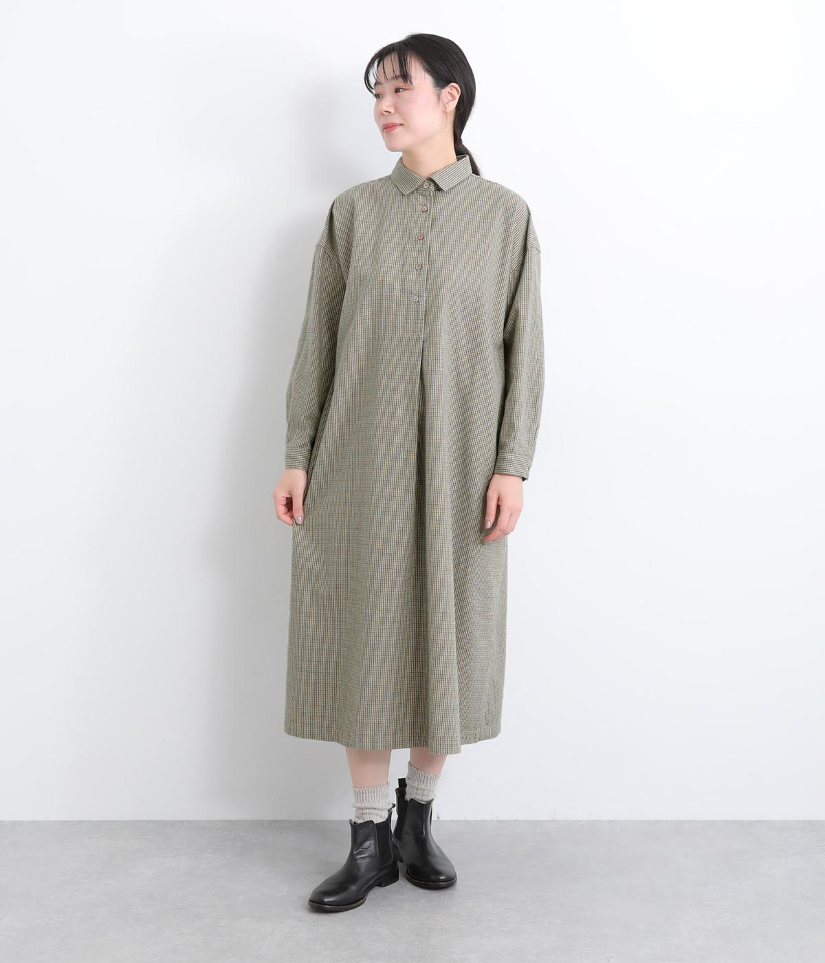 コットンビエラチェック襟付きワンピース(ベージュ-F)