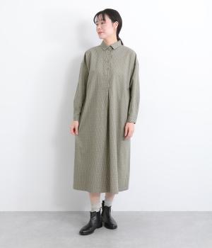 コットンビエラチェック襟付きワンピース(ベージュ-F)