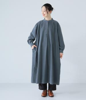 コットン荒炊きコーデュロイタックワンピース(ブルー-F)