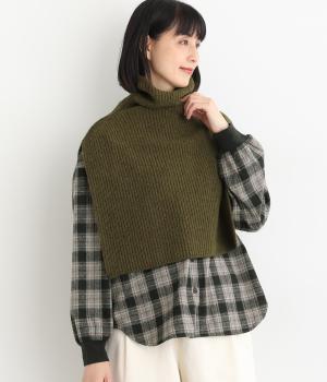 コットンウール畦ネックウールウォーマー(カーキ-F)